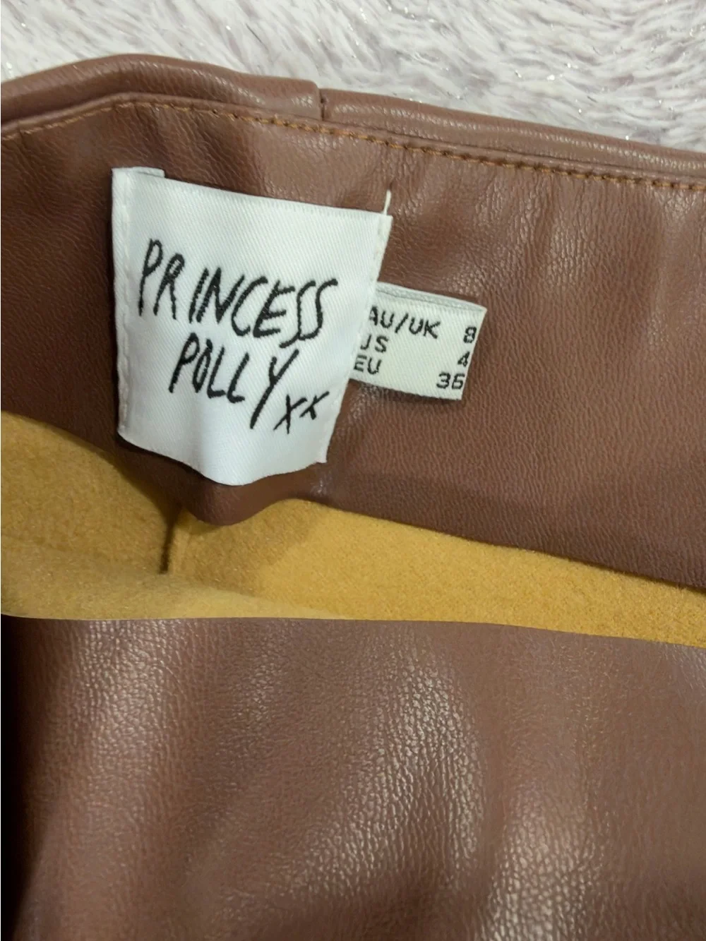 Princess Polly Brown Faux Leather Wrap Mini Skirt with Side Knot - Picture 4 of 12